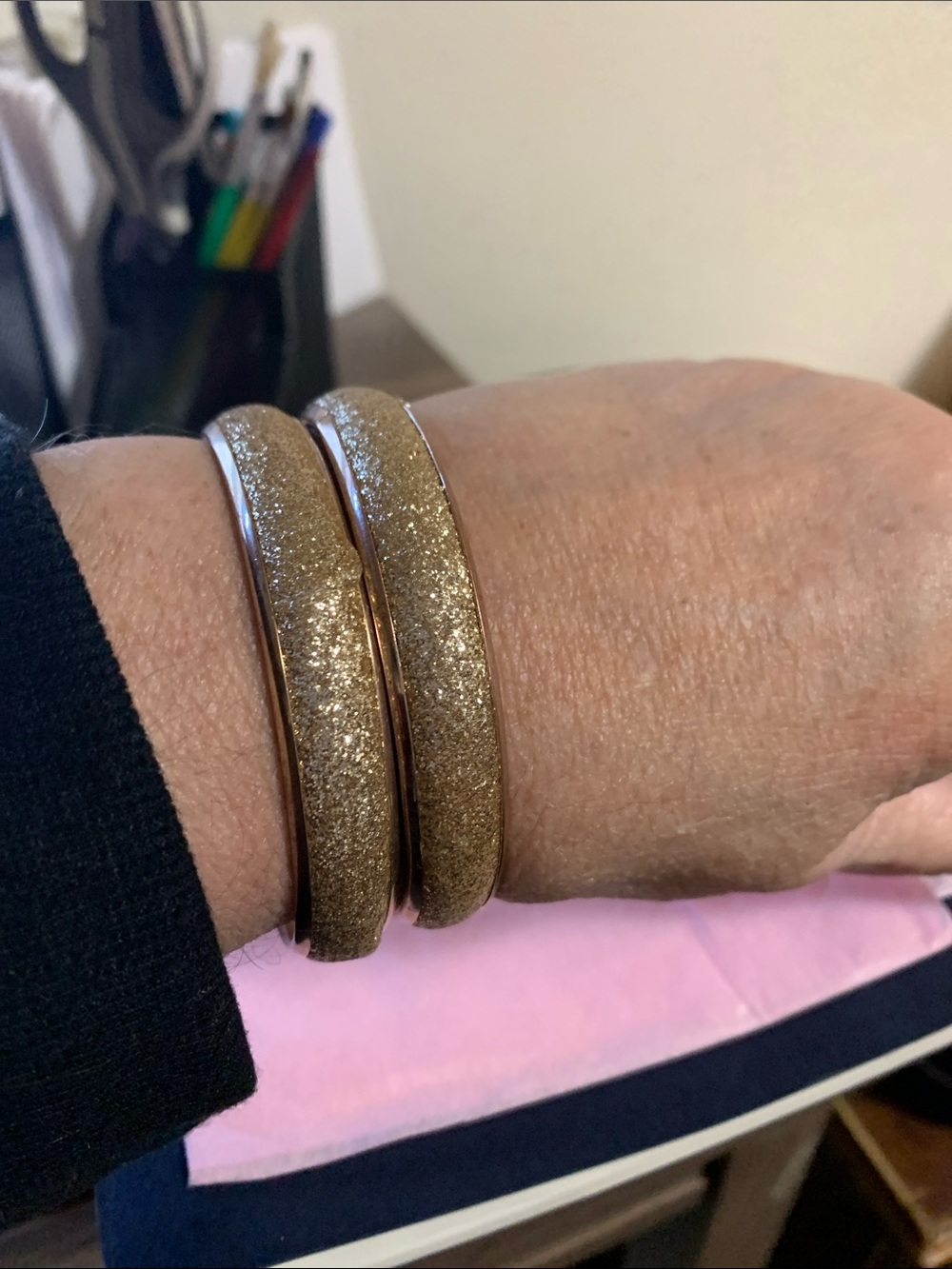 Gold Glitter Bangle Bracelet - Women Jewelry